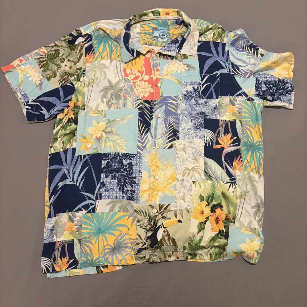 Tommy Bahamas Shirt 2XLT Floral Hawaii Surf Lightweight 100% Silk Button Up